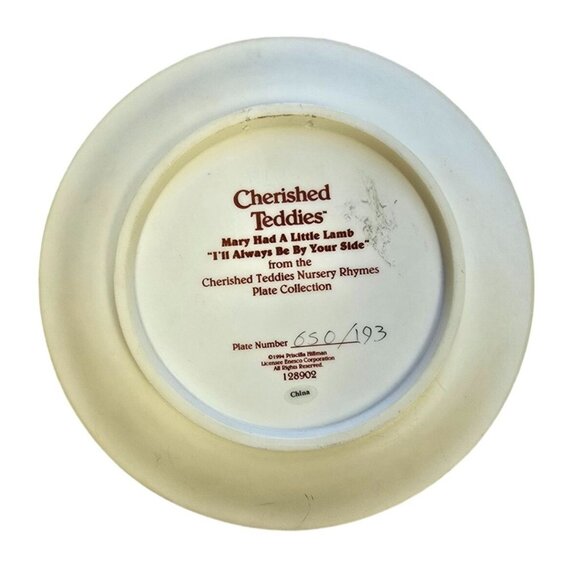 Vtg Cherished Teddies Mary Had A Little Lamb Plate Nursery Rhymes Collection - Picture 8 of 10